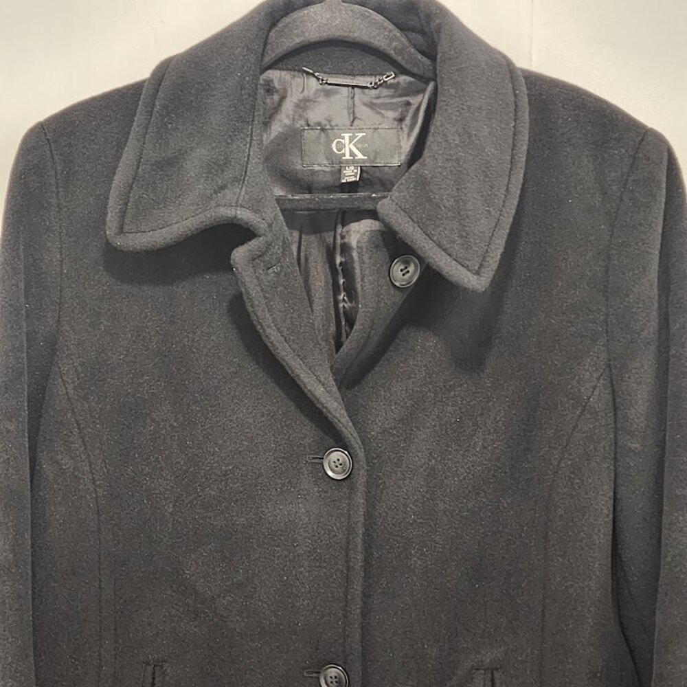 Vintage Calvin Klein Women's Angora Rabbit Hair & Wool Pea Coat Size L - Picture 2 of 13